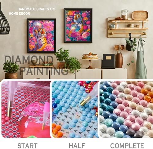 sdfkmlcdl Trendy Retro Disco Ball Tiger Diamond Art Kits for Adults, Maximalist Pink Flower Tiger Full Drill Diamond Painting Kits for Adults Beginners 3 Pack, 9.8x11.8 Inch - Image 4