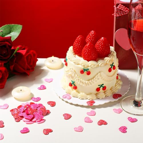 Tatuo 300 Pcs Valentine's Day Felt Hearts Decoration Glitter Felt Hearts Confetti Mini Heart Shapes Decorative Confetti for DIY Crafts Valentines Wedding Party Decor(Red, Rose Red, Pink) - Image 5