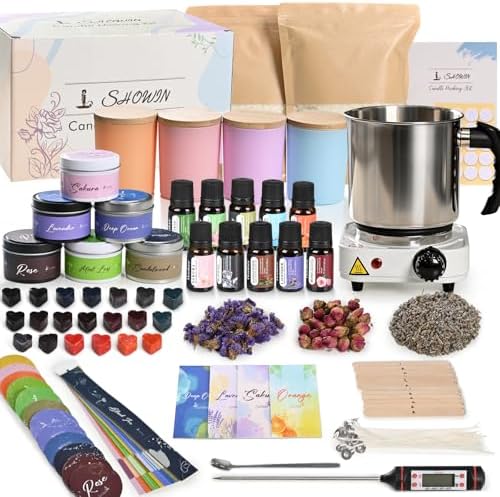 SHOWIN Candle Making Kit, DIY Candle Making Supplies for Adults, Starter Soy Wax Candle Kit with Wax Melter, Jars & Tins, Scented Home Decoration by Showin