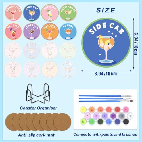 8 Pack Cocktail Paint by Numbers Kits Coasters with Holder Cork Pads - Image 2
