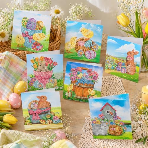 8PCS Chick Rabbit DIY Greeting Card Kits with Envelopes Diamond Art Greeting Cards Diamond Art Cards Kits for Adults DIY Crafts Family Friend Gifts - Image 4