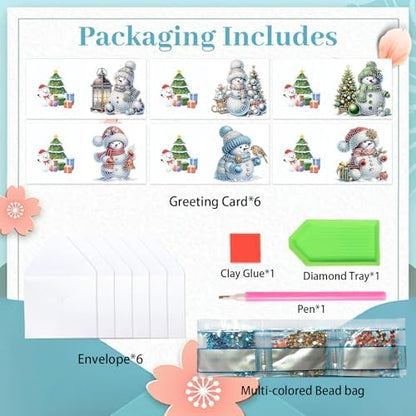 antor 6 Pack Diamond Art Christmas Cards with Envelopes, Special Shaped Rhinestone DIY Diamond Painting Greeting Card Kit, Snowman Design for Adults Holiday Craft Gift - Image 3