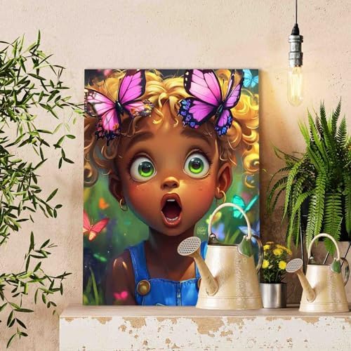 DIY Paint by Numbers for Adults Curly Hair Little Girl Painting Acrylic Paint African American Girl DIY Digital Oil Painting Kits Butterfly Canvas Wall Art Living Room Decor 16x20 Inch（DlY Frame ） - Image 3