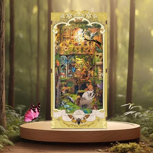 DIY Book Nook Kit,DIY Dollhouse Booknook Bookshelf Insert Decor,3D Wooden Puzzles with LED Dust Cover,Book Nook Miniature Kit,Birthday Halloween Home Decor for Teens Adult-Insects Story - Image 3