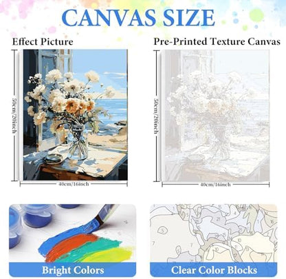 PRASIO Framed Paint by Numbers Kit for Adults Beginner, Flowers Adult Paint by Number Kits on Canvas Framed, DIY Acrylic Watercolor Oil Paint by Numbers with Frame for Gift Home Decor 16x20 Inch - Image 4