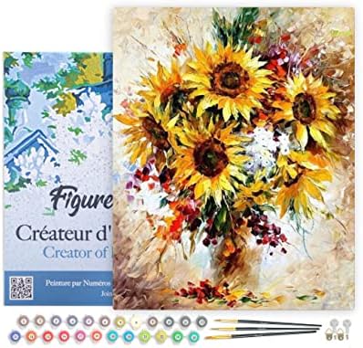 Figured'Art Paint by Numbers Kit for Adults with Frame Pretty Sunflowers 16"x20" - Craft Art Painting DIY Kit Canvas Already Stretched on a Wooden Frame by FiguredArt