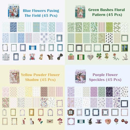 180 Pcs Floral Scrapbooking Paper & Animal Stickers, Embossed Scrapbook Window Frames, 4 Packs Junk Journal Scrapbooking Supplies Kit for Journaling, Embellishments, Card - Image 2