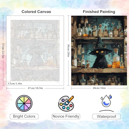 Yezavesu Black Cat Paint by Numbers Kit for Adults Without Frame 16x20 in - Image 3