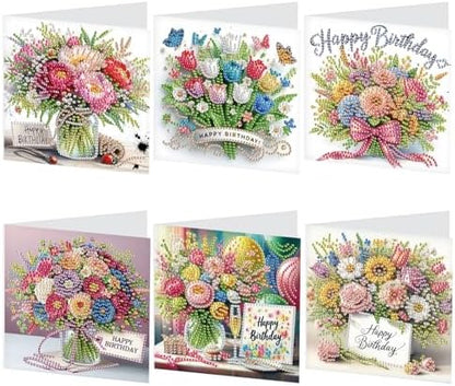 LazyFold 6Pcs DIY Diamond Art Painting Greeting Cards with Envelopes, Beautiful Bouquet All Occasion Note Card Kit for Women, Handmade Thank You Birthday Friendship Cards Gift by LazyFold
