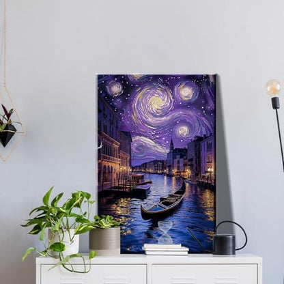JOOZ Paint by Numbers Kit for Adults with Frame, Starry Night Paint by Numbers with Easel, DIY Town River Boat Paint by Numbers Landscape for Home Wall Decor 8 x 12 Inch - Image 3