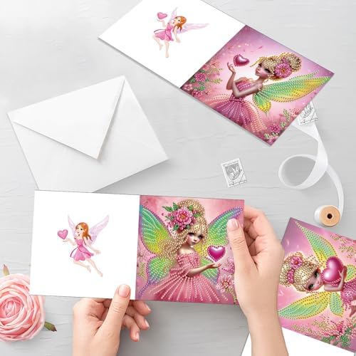 MVVMTOP 6pcs Diamond Painting Greeting Card with envelopes, DIY Fairy Diamond Art Greeting Card for Blessing and Wish Special Shaped Arts Crafts for Christmas Birthday Thanksgiving Day Holiday - Image 7