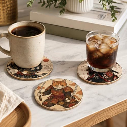 26PCS Wood Coasters Craft Kit 10 Paint You Own Coaster with 16 Pens Wooden Coaster Painting Set Coasters for Drinks Samurai Cat Painting Crafts Art Supplies (Samurai Cat) - Image 5