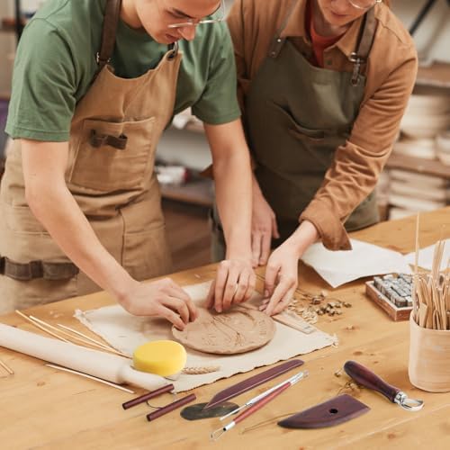 8PCS Stained Wooden Pottery Sculpting Tools, Wood Clay Cleaning Tool Set, Ceramic Modeling Tool for Carving, Molding, Cutting, Trimming, Pottery Wheel, Crafting, Beginners, Adults, Students - Image 2
