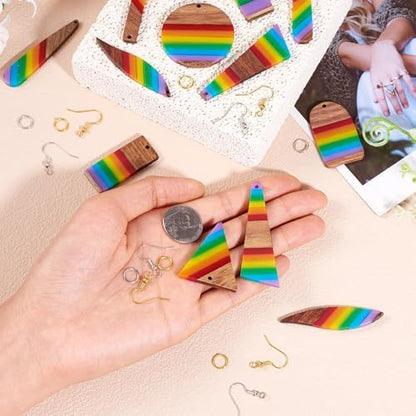Elecrelive 8 Pairs Stripe Wood Earring Pendants Resin Wood Charms with Ear Hooks Triangle Rectangle Leaf Dangle Earring Making Starter Kit for Jewelry Craft Making - Image 6
