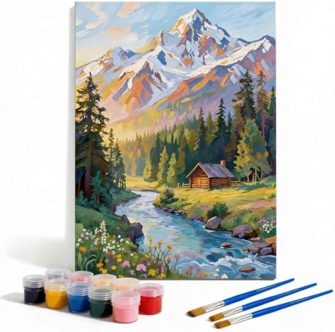 Amphol Paint by Number Kit for Adults Beginners - 16x20 Inch DIY Mountain Morn Paint by Numbers, Unframed Landscape Oil Painting Kit for Home Wall Decor, Stress Relief with Acrylic Paint Set by Amphol