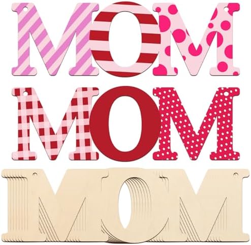 Wooden MOM Letter Ornaments to Paint 7 Inch, Large Size Mothers Day Wooden Cutout DIY Blank Unfinished Wood Discs Mother's Gifts Ornament for Crafts Hanging Decorations(10PCS) by Sophena