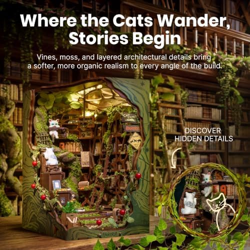 Anavrin Book Nook Kit Cats Crossin DIY 3D Wooden Booknook for Adults, Teens and Book Lovers, Bookshelf Insert Library Decor, Creative Gift for Family, Friends, and Elderly - Image 2