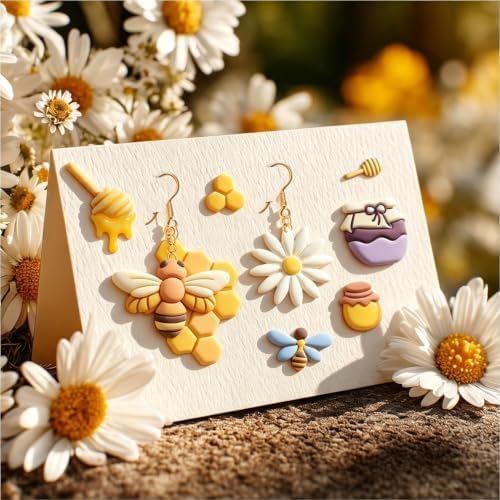 beinkmake 15Pcs Bees Polymer Clay Cutters Clay Earrings Cutters Flower Honey Beehive Jars Polymer Jewelry Cutter for Earrings Making Birthday Party DIY Supplies - Image 3