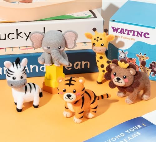 WATINC Needle Felting Kit - 5 Set Unique Different Cute Doll Wool Felt Needle Tools Foam Pad Instruction, DIY Home Decoration Craft Party Supplies for Art Work Starter Beginners (Wild Animal) - Image 4