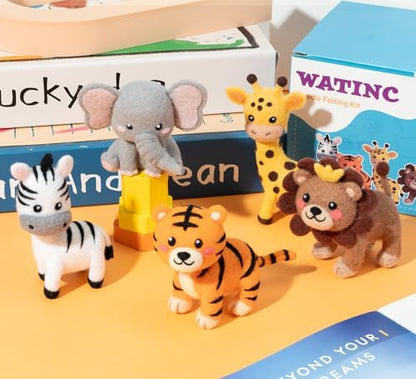 WATINC Needle Felting Kit - 5 Set Unique Different Cute Doll Wool Felt Needle Tools Foam Pad Instruction, DIY Home Decoration Craft Party Supplies for Art Work Starter Beginners (Wild Animal) - Image 4