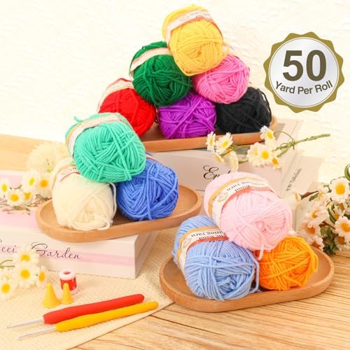 XSEINO Crochet Kit with Step-by-Step Video Tutorials，Premium Bundle Includes 12 Roll x50Yard Acrylic Yarn Balls, 12 Crochet Hooks, Crochet Bag and All Accessories Kit, Crochet Kit for Beginners - Image 4