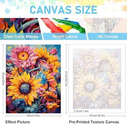 Paint by Numbers Kit for Adults, Sunflower DIY Acrylic Canvas Painting Set - Image 3