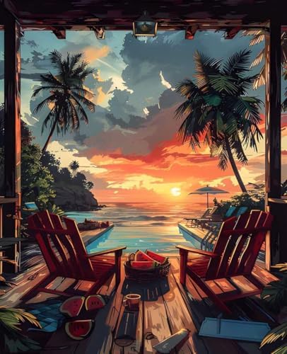 Landscape Paint by Numbers Kit for Adults Sea Paint by Numbers, DIY Acrylic Watercolor Oil Painting Kits for Adults Beginners with Brushes, Hobbies for Women for Home Wall Decor, Gifts 24x32 in P-92 by Unknown