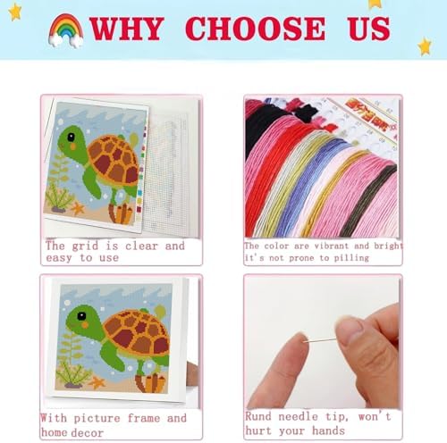Lzyueyuan Turtle Cross Stitch Kits for Beginners, Stamped Cross Stitch for Adults with Framed,Crafts for Girls 8-12 Embroidery Kit,11CT Cross-Stitch Arts and Crafts for Adults 8.7inX8.7in - Image 6