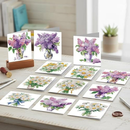 C'eitura Diamond Art Painting Greeting Cards 12 Pack DIY 5D Lilac Daisy Floral Rhinestone Mosaic Folded Cards, Handmade Craft Gift Adults Women Birthday Mothers Day - Image 2