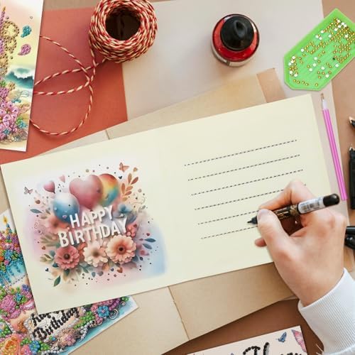 MUNORIAY Diamond Art Birthday Cards: 6 Pack Diamond Painting Greeting Cards Kits for Adults 5D DIY Special Shaped Rhinestone Birthday Folding Greeting Cards Gem Art with Envelopes Blessing Gifts - Image 4