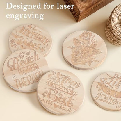60 PCS Unfinished Wood Coasters, Solid Wooden Blanks for Laser Engraving - Image 6
