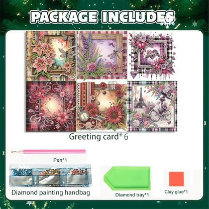 DIZAKIM 6 Pieces Christmas Theme Design Diamond Painting Greeting Card Set, DIY 5D Unique Rhinestone Art Embellishment Mosaic Christmas Greeting Card Crafts, Mosaic Handmade Creative Postcards (#9) - Image 3