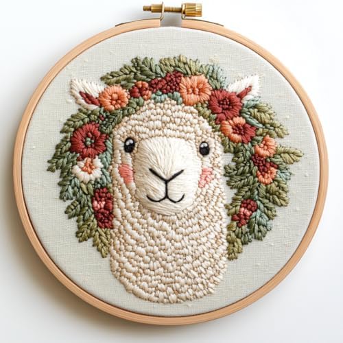 Punch Needle Kit for Beginners, Punch Stitching Kit for Adults, Needle Punch Kits for Adults, DIY Embroidery Set Featuring Alpaca Wearing a Headband for Creative Crafts & Gifts by Unknown