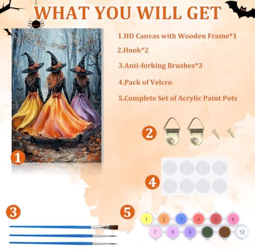 NAIMOER Halloween Witchs Paint by Numbers Kits for Adults Beginner with Wooden Framed, Fall Forest Color by Numbers on Canvas Painting Kits for Adults, Easy Paint DIY Acrylic for Home Decor 8X12 Inch - Image 5