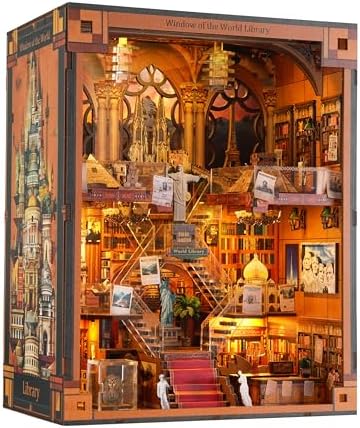 Book Nook Kit - DIY Miniature World Library Booknook - 3D Wooden Puzzle with LED Lights - Creative Bookshelf Insert & Educational Gift for Adults by Unknown