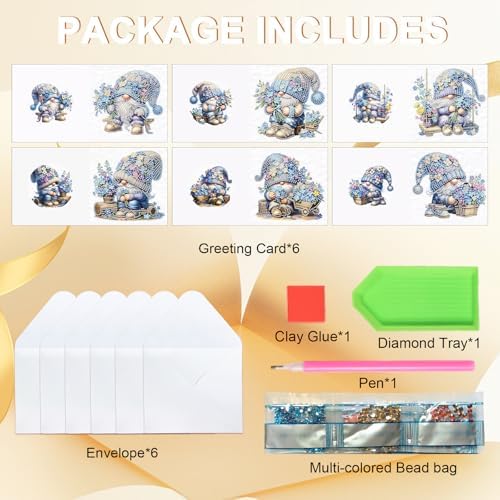 MVVMTOP 6pcs Diamond Art Painting Greeting Card, DIY Flower and Dwarf Diamond Art Greeting Card for Blessing and Wishe Special Shaped Diamond Arts Crafts for Christmas Birthday Thanksgiving Day - Image 3