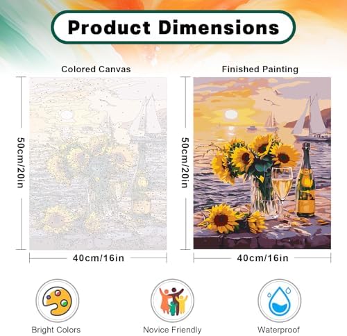 Possoco Paint by Numbers Kit for Adults Beginner, Sunflower Adult Paint by Number Kits on Canvas, Landscape DIY Acrylic Watercolor Oil Paint by Number for Adults Teens for Home Decor Gift 16x20 Inch - Image 3