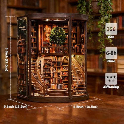 DIY Book Nook Kit with LED Lights | 3D Puzzles for Adults & Teens, Miniatures and Model Building Kits for Bookshelf Decor, Relaxing & Unique Gift for Craft Lovers | Wisdom Library - Image 4
