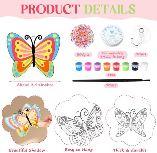 Dunzoom 30 Set Butterfly Suncatchers Kit Spring Summer DIY Window Suncatchers Craft Make Your Own Butterfly Suncatchers Ornaments Painting Craft Kits for Party Painting Activity Decoration - Image 2