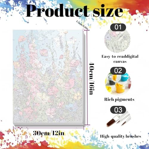 Hutarosl Flowers Paint by Numbers with Frame for Adults - with Wooden Easel,Adult Paint by Number,Flowers Canvas Paint by Numbers for Adults,Gifts and Home Decor 12x16inch - Image 4