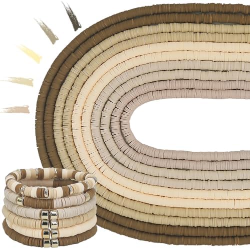 MIIIM 3600 PCS 10 Strands Polymer Clay Beads for Jewelry Making, Vinyl Heishi Beads 6mm for Surfer Bracelets Necklace Making (Khaki Cream) by MIIIM