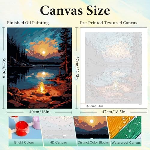 Paint by Numbers Kit for Adults, Sunset Lake DIY Painting Kit, 16x20 Inch - Image 3