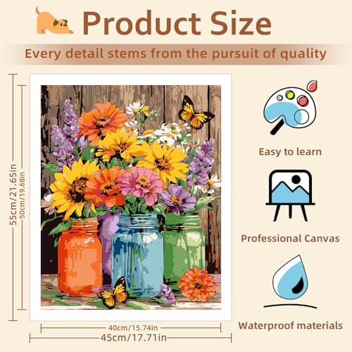 Reivworl Flowers Paint by Numbers Kit for Adults, Flowers Paint by Number for Adults Beginners, Painting by Number Kits for Gifts and Wall Decor 16x20Inch - Image 4