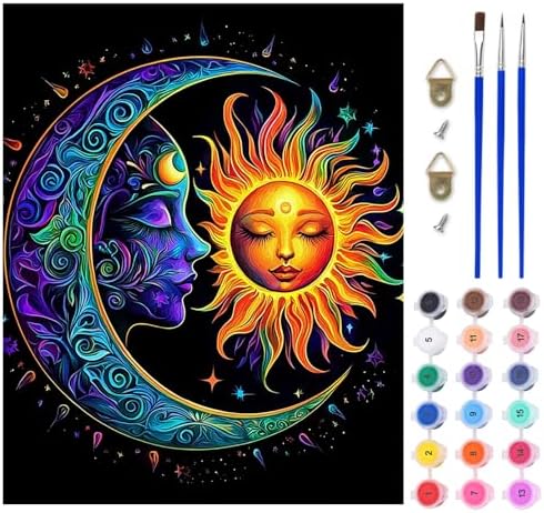 Lxmsja Moon Paint by Numbers Kit for Adults, Sun Acrylic Paint by Numbers for Adults Beginner, DIY Craft Supplies Oil Painting Kits for Home Wall Decor 16x20 inch (No Frame) by Lxmsja
