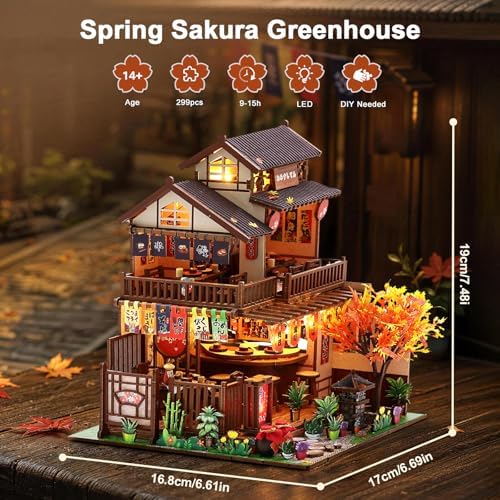 DIY Japanese Miniature House Kit, DIY Miniature Japanese Sushi Shop Dollhouse, 3D Wooden Sushi House Kit with LED Lights & Furniture, Creative Home Decor Birthday Gift Hands Craft for Adults - Image 2