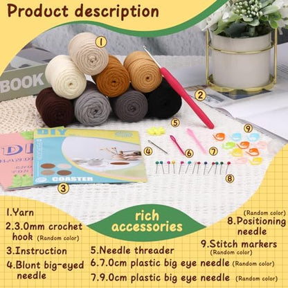 UzecPk Crochet Kits, Crochet Kit for Beginners 8 PCS Crochet Coasters Kits - Image 2