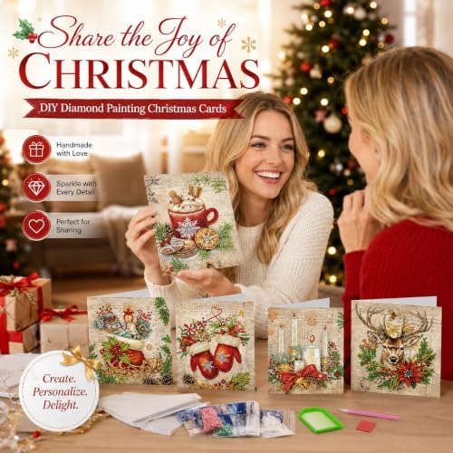 NUOFIX 12 PCS Diamond Art Christmas Cards with Envelopes, Christmas Crafts for Adults, Diamond Painting Kits for Card Making, Holiday DIY Kits (Brown) - Image 6