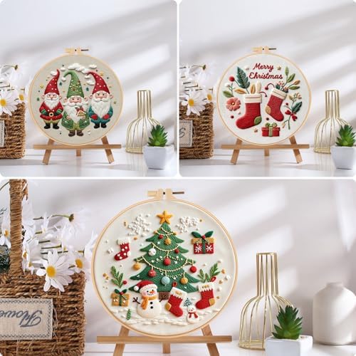 Offizon Christmas Embroidery Kit for Beginners, 3 PCS Starter Cross Stitches, Winter Santa Handicrafts, Merry Chistmas - Image 5