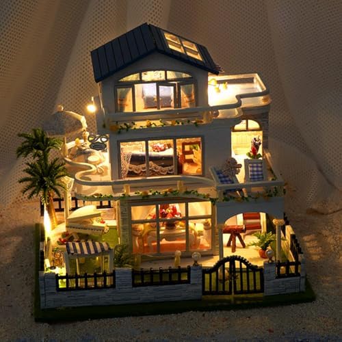 DIY Miniature House Kit with LED Light, Mini Villa House Kit,Doll House Kits for Adults to Building,Wooden Dolls House Kits to Build for Adults Birthday Gift - Image 3
