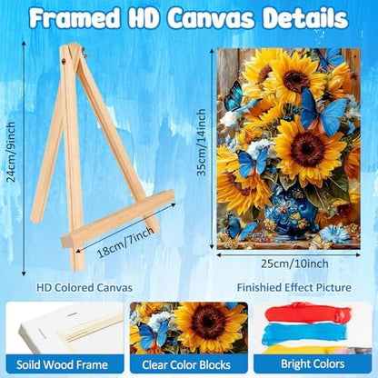 MAXBYE Framed Paint by Numbers Kits for Adults Beginners with Wooden Easel, Sunflower Crafts Art Kit with Frame, DIY Butterfly Canvas by Numbers for Gift Home Wall Decor 10×14 in - Image 3